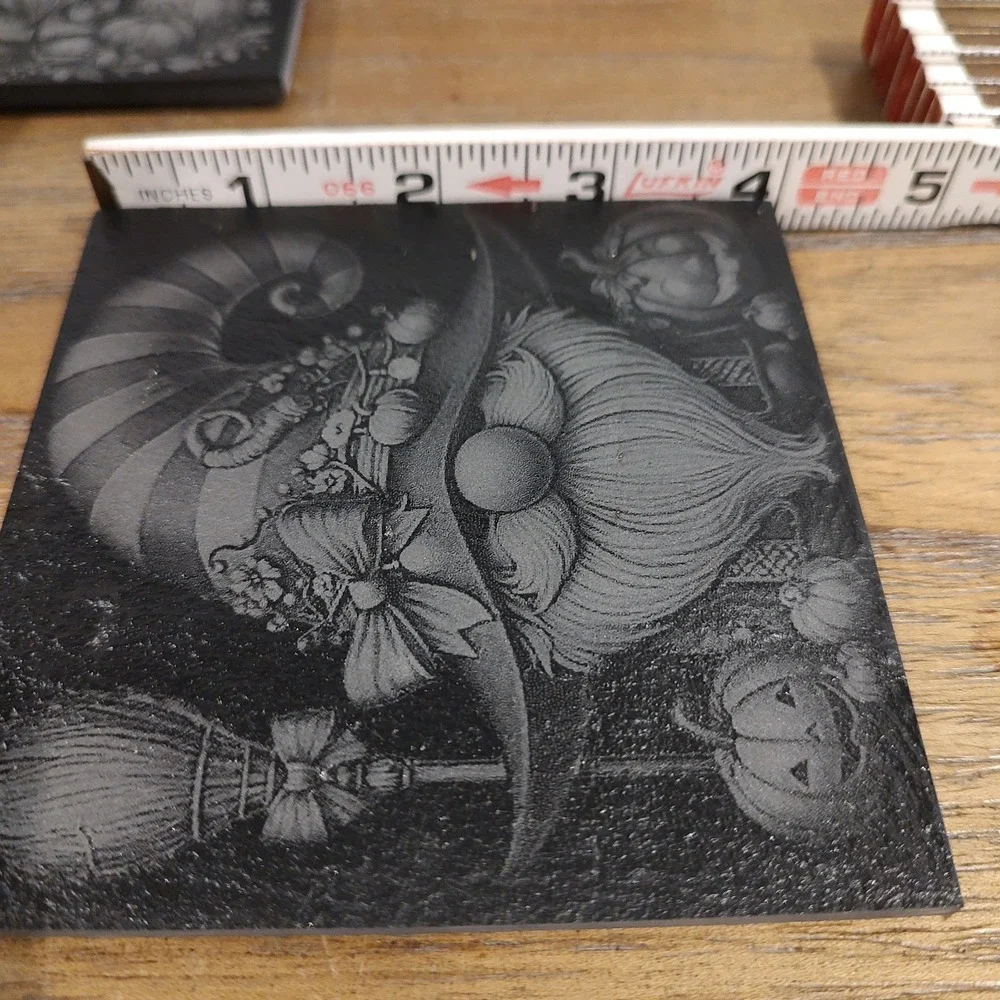 Laser Engraved Slate Coasters Halloween Fall Gnome Holiday Theme Set Of 4